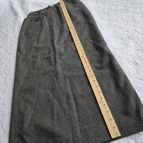 90s Ralph Lauren Vintage Micro Houndstooth Wool Maxi Pencil Academia Skirt - Picture 12 of 14